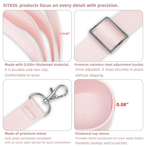 SITKOL Silicone Boot Set for Owala Water Bottle 24 oz - Includes Non-Slip Sleeve, Shoulder Strap & Handle Strap, Perfect Accessory, Fits Owala Tumbler & Free Sip, Pink - Image 4