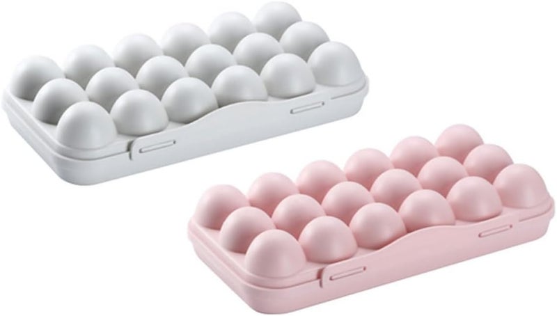 حاوية تخزين البيض من Roleader، عدد 2 قطعة، مزودة بغطاء وصينية تنظيمية بـ 18 شبكة لتخزين البيض، للاستخدام في الثلاجة، باللونين الوردي والرمادي - Image 1