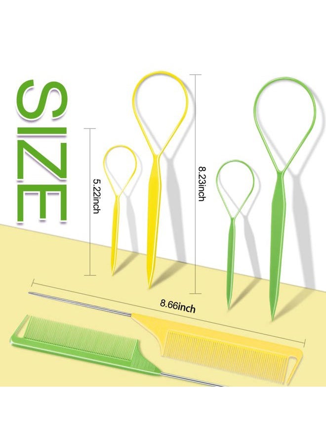 TsMADDTs Topsy TsMADDTs Hair Styling Set - 6 Pack with French Braid Tools, Rat Tail Combs for Hair Styling (Yellow & Green)  - Image 2
