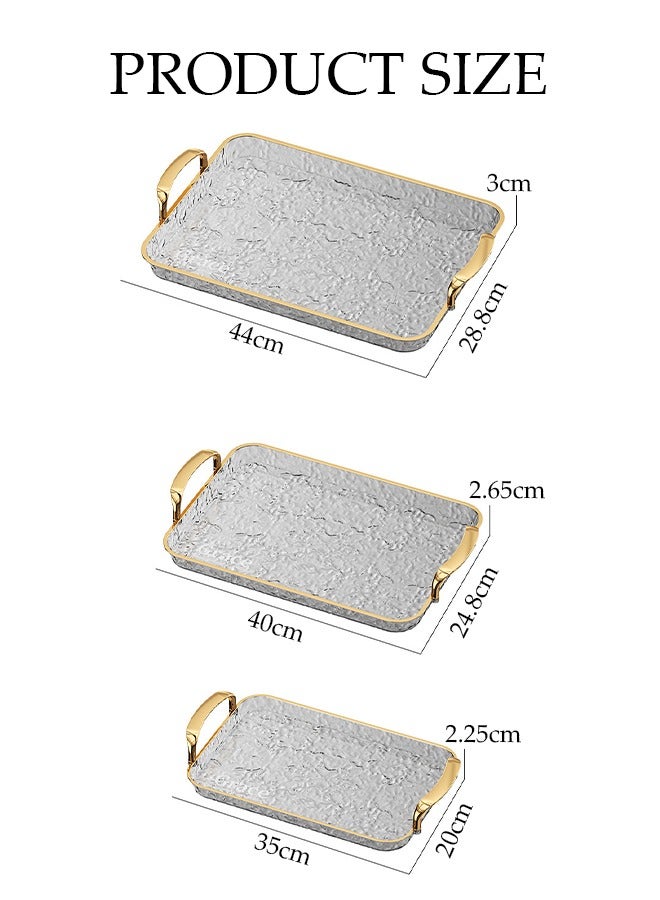 DUNISO Three-Piece Wave Transparent Gold-Rimmed Tray Set, With Handles, Can Be Used For Coffee Tables, Dessert Cakes, Living Room Decorations, Party Homes, Restaurants, Dressing Tables, Etc., High-End Anti-Fall Storage Trays, Dining Trays - Image 2