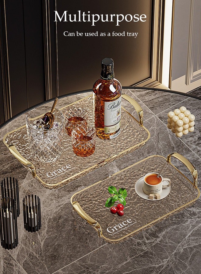 DUNISO Three-Piece Wave Transparent Gold-Rimmed Tray Set, With Handles, Can Be Used For Coffee Tables, Dessert Cakes, Living Room Decorations, Party Homes, Restaurants, Dressing Tables, Etc., High-End Anti-Fall Storage Trays, Dining Trays - Image 5