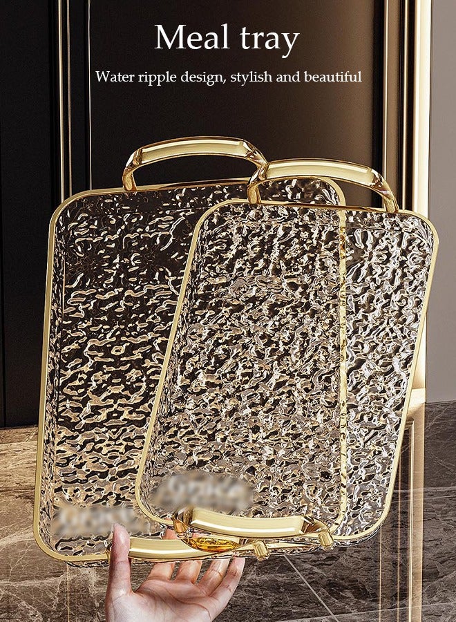 DUNISO Three-Piece Wave Transparent Gold-Rimmed Tray Set, With Handles, Can Be Used For Coffee Tables, Dessert Cakes, Living Room Decorations, Party Homes, Restaurants, Dressing Tables, Etc., High-End Anti-Fall Storage Trays, Dining Trays - Image 4