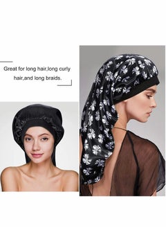 نيبمينينت 3 Pack Long Satin Bonnet Sleep Cap, Soft Elastic Band Loose Cap Bonnets for Hair, Braids, Dreadlocks, Curly Hair  - Image 4