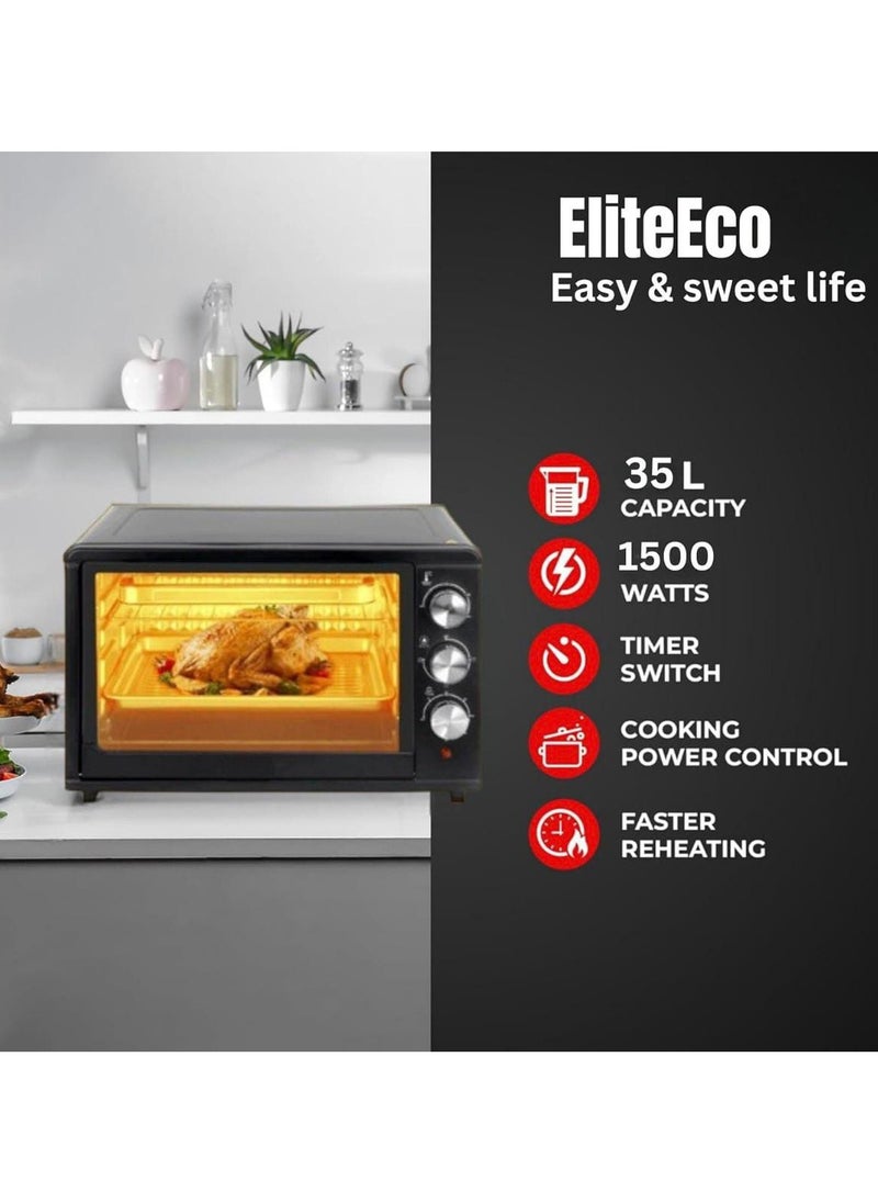 Generic 35L Electric Oven, 1500W Countertop Toaster Oven – Adjustable Thermostat & Timer, 90-Min Timer, Rotisserie Chicken Grill, Bake, Roast, Pizza Maker – Includes Fry Pan & Wire Rack  - Image 2