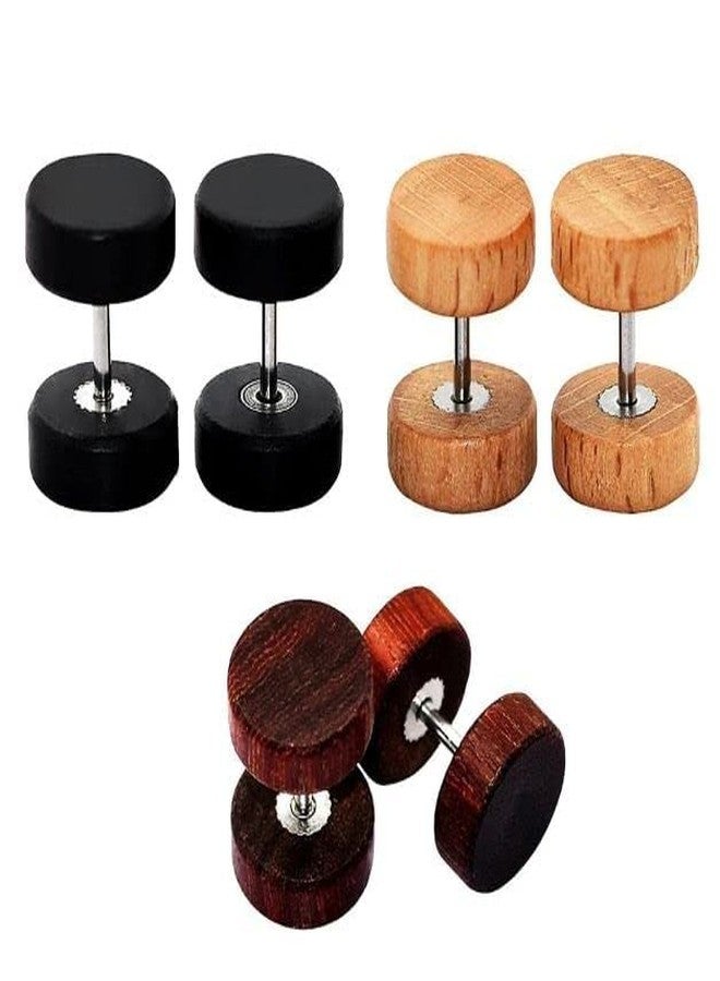 One Point Collections wood Imitation Earrings for Boys, Multicolor (Pack Of 3) - Image 1