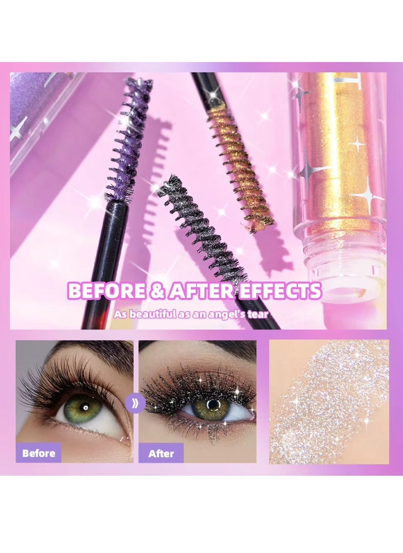 QiBest Glitter Mascara for Very Sparkling Eyes Makeup Sparkling Glitter Colored Mascara for Eyelashes Shiny Diamond Glitters Mascaras Makeup Lash Thickening Lengthening Mascara Silver 01  - Image 5
