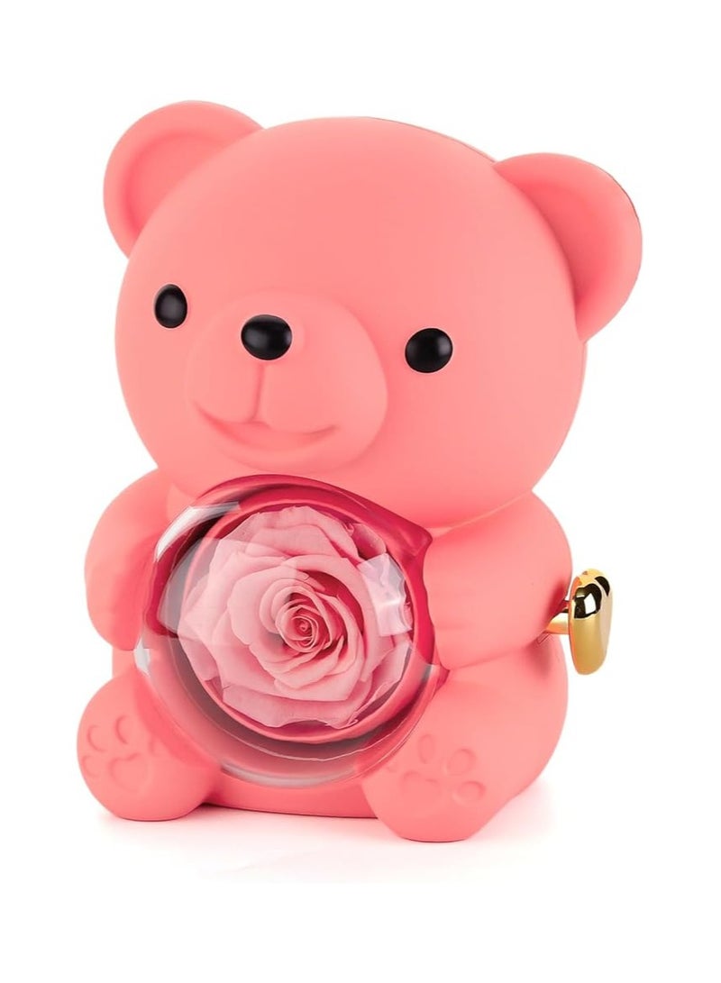 دبدوب هدية يحمل وردة داخل كرة شفافة – تصميم فاخر ومثالي للهدايا الرومانسية والمناسبات (هدية عيد الحب -هدية للحبيبة - هدية للبنات ) لون بينك - Image 1