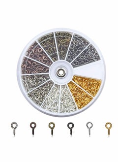 KASTWAVE 600PCS Small Screw Eye Pins 8 x 4mm Eye pins Hooks Mini Screw Eye Pin Peg for Arts Crafts Projects Self Tapping Screws Hooks Ring for Cork Top Bottles Charm Bead DIY Jewelry Making (6 Colors)  - Image 1