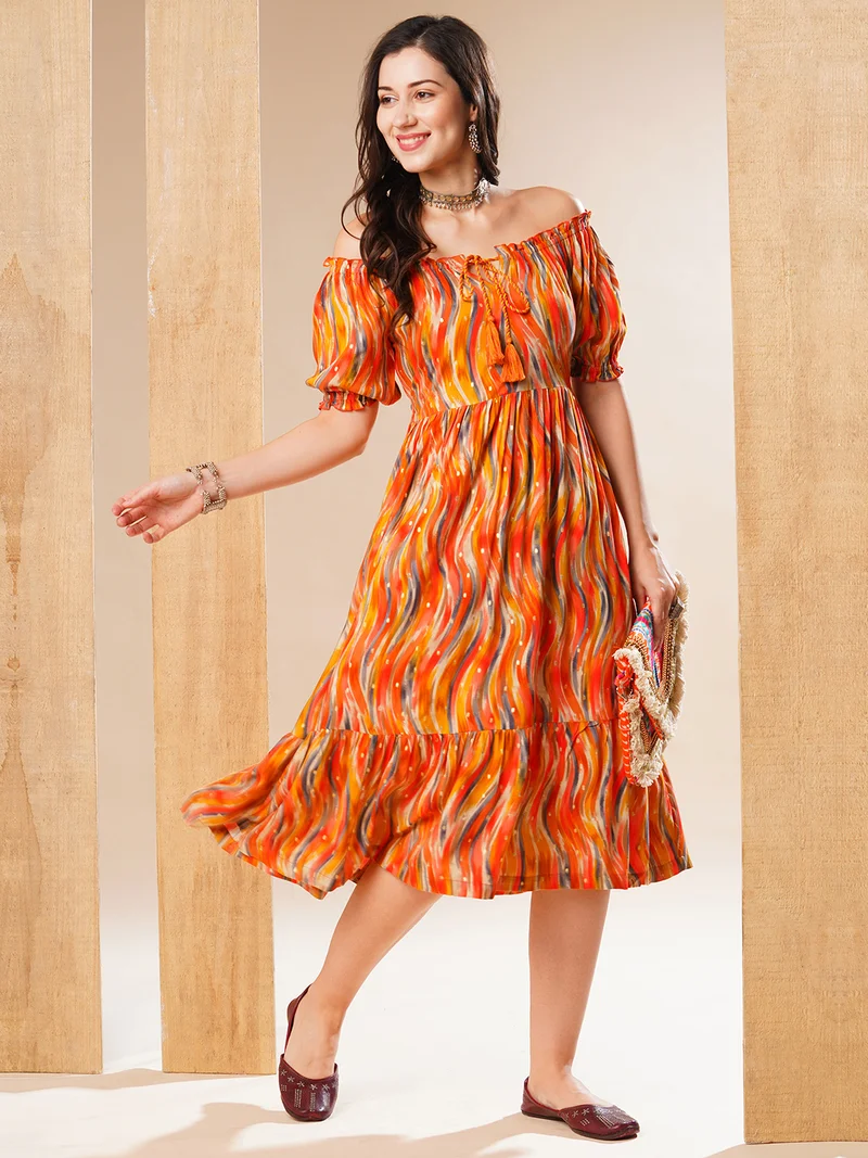 جلو باص Globus Women Off-Shoulder Puff Sleeve Dress