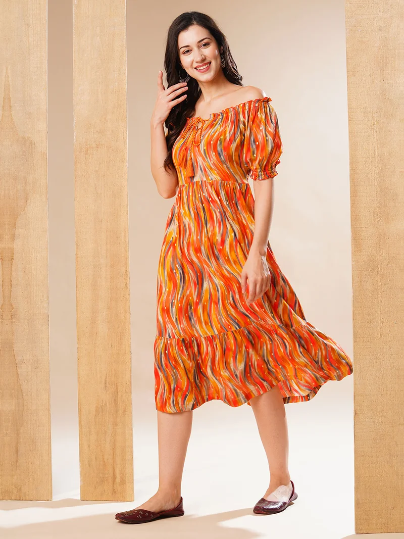 جلو باص Globus Women Off-Shoulder Puff Sleeve Dress