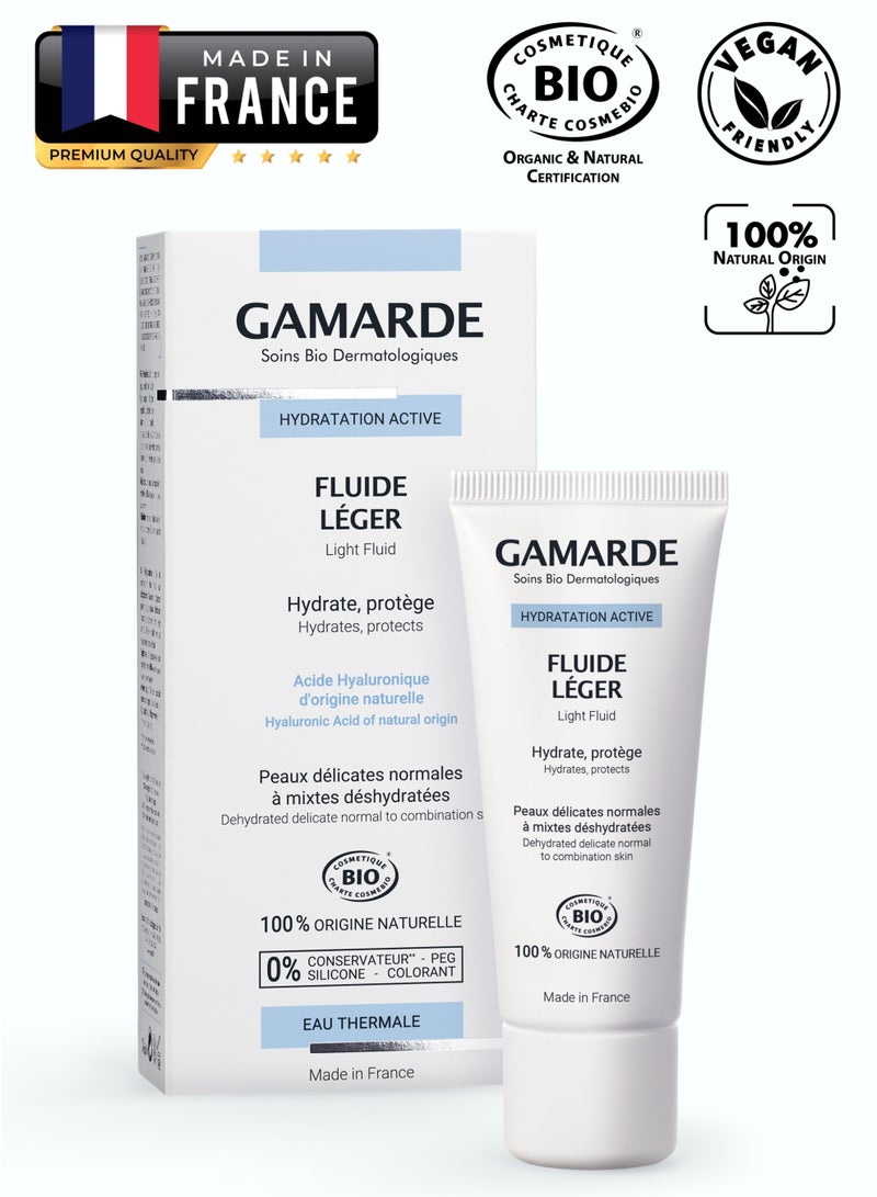 gamarde Light Hydrating Face Fluid with Hyaluronic Acid & Argan Oil Non-Greasy Vegan Moisturizer for Normal to Combination Sensitive Skin Organic Aloe Vera & Plant-Based Formula 40ml Made in France  - Image 3