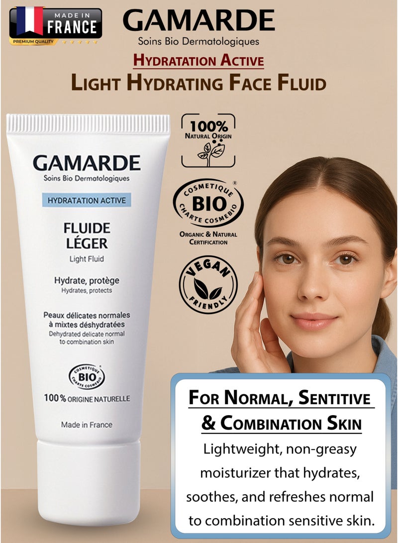 gamarde Light Hydrating Face Fluid with Hyaluronic Acid & Argan Oil Non-Greasy Vegan Moisturizer for Normal to Combination Sensitive Skin Organic Aloe Vera & Plant-Based Formula 40ml Made in France  - Image 1