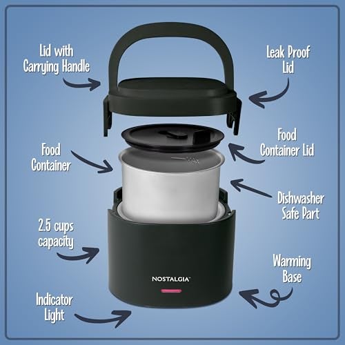 Nostalgia Portable 20-Ounce Electric Heated Lunch Box – Travel Size 2.5 Cup Capacity for Soup, Chili, and Leftovers – Leak Proof Silicone Sealed Lid, Foldable Carry Handle, Detachable Cord – Black - Image 3
