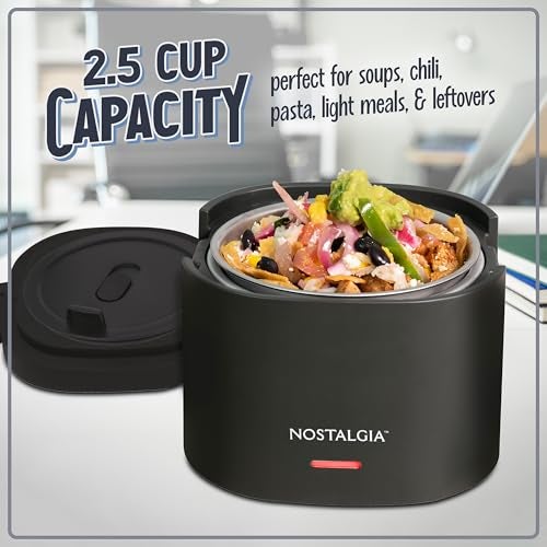 Nostalgia Portable 20-Ounce Electric Heated Lunch Box – Travel Size 2.5 Cup Capacity for Soup, Chili, and Leftovers – Leak Proof Silicone Sealed Lid, Foldable Carry Handle, Detachable Cord – Black - Image 4