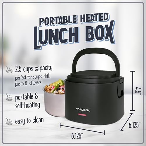 Nostalgia Portable 20-Ounce Electric Heated Lunch Box – Travel Size 2.5 Cup Capacity for Soup, Chili, and Leftovers – Leak Proof Silicone Sealed Lid, Foldable Carry Handle, Detachable Cord – Black - Image 2