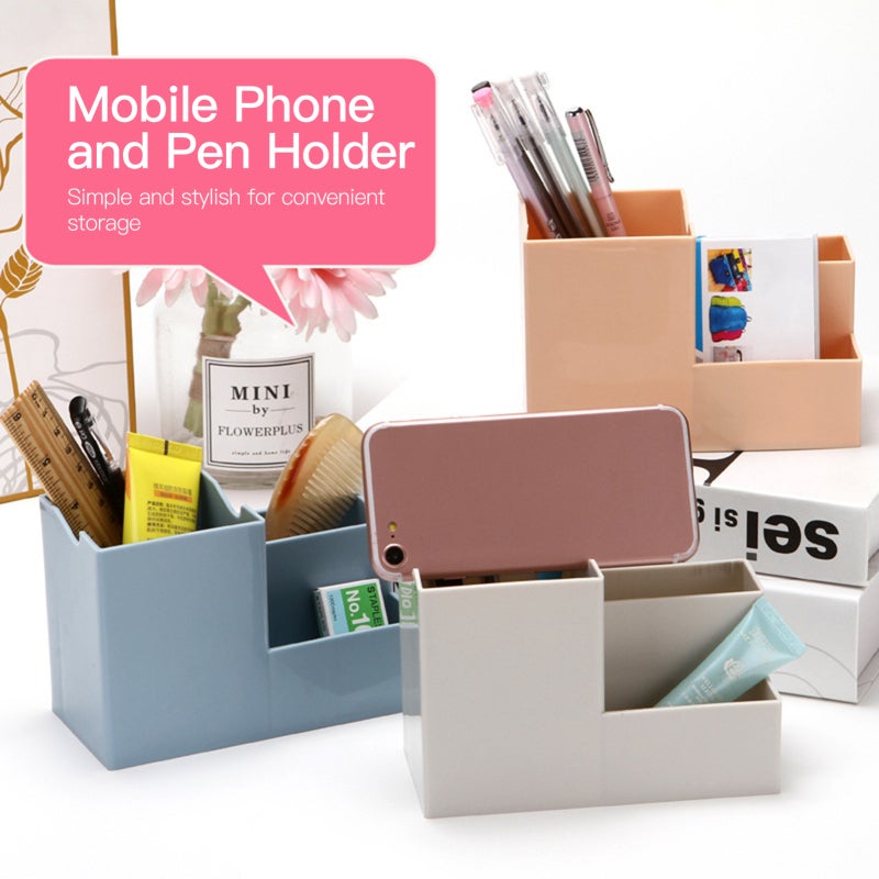 Desk Organizer: 4.0 X 2.9 X 1.8 Inch Blue Premium Wood Plastic Board Multi-Compartment - Space-Saving Tidy Desk Holder for Home Office, School, Dormitory Study - Image 5