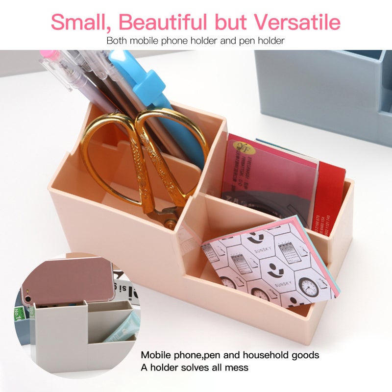 Desk Organizer: 4.0 X 2.9 X 1.8 Inch Blue Premium Wood Plastic Board Multi-Compartment - Space-Saving Tidy Desk Holder for Home Office, School, Dormitory Study - Image 2