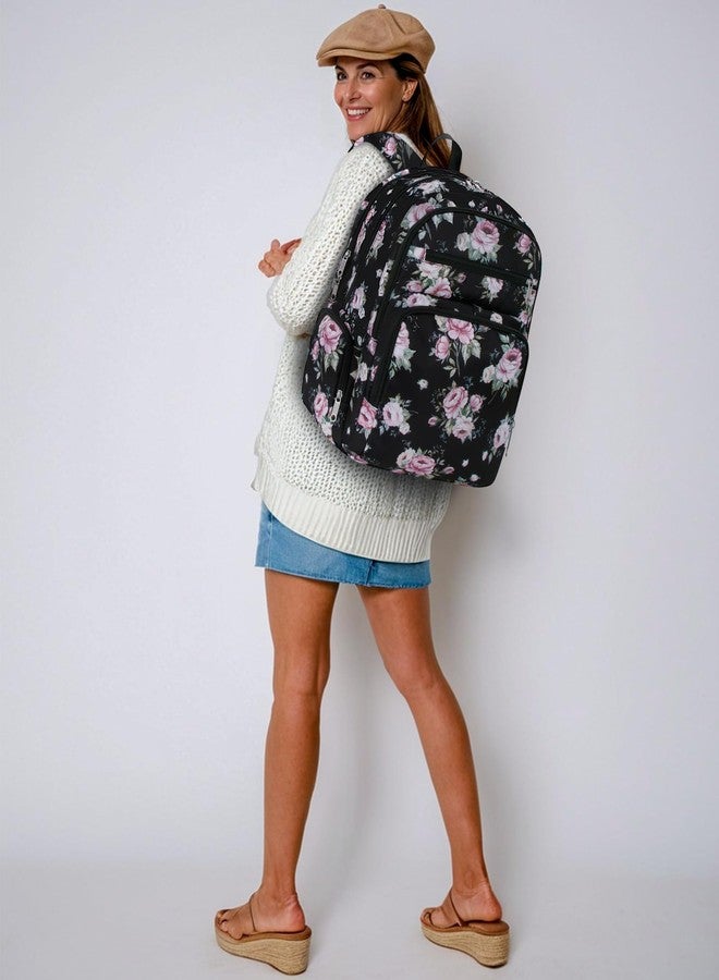 FOKDUVB Floral Large Travel Backpack for Women Work School Bag for College Campus Bookbag XL Extral Carry On Airline Approved, Rose, Extral Large, Large Travel Backpack - Image 3