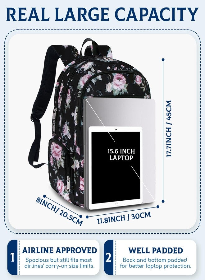 FOKDUVB Floral Large Travel Backpack for Women Work School Bag for College Campus Bookbag XL Extral Carry On Airline Approved, Rose, Extral Large, Large Travel Backpack - Image 5