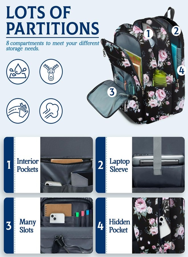 FOKDUVB Floral Large Travel Backpack for Women Work School Bag for College Campus Bookbag XL Extral Carry On Airline Approved, Rose, Extral Large, Large Travel Backpack - Image 4