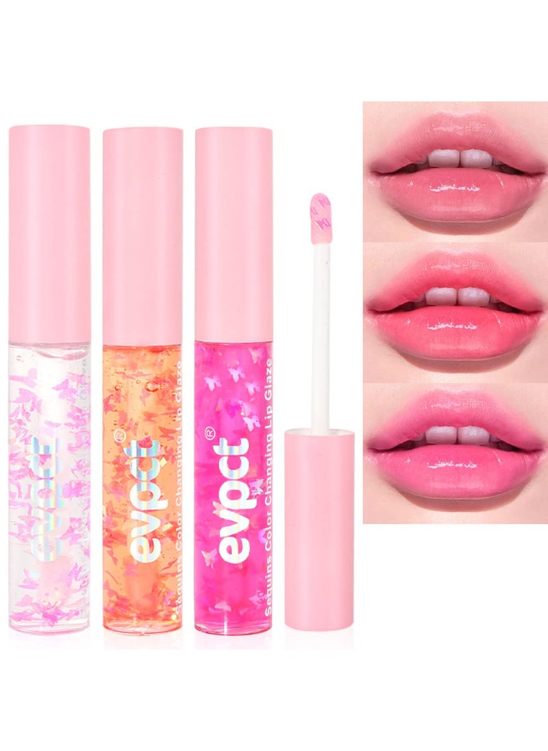 BINGBRUSH BINGBRUSH 3 Pcs Color Changing Lip Gloss lipstick, Pink Magic Mood Lip Oil Tinted,Temperature Color Change Lip Stain Lip Balm, Longlasting Lips Will Not Dry Out 