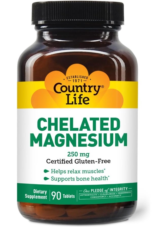 Country Life - Chelated Magnesium, 250 mg - 90 Tablets - Image 1