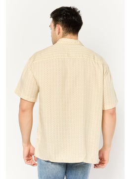 Jack Jones Men Spread Neck Short Sleeves Allover Print Casual Shirt, Cream/Brown  - Image 4