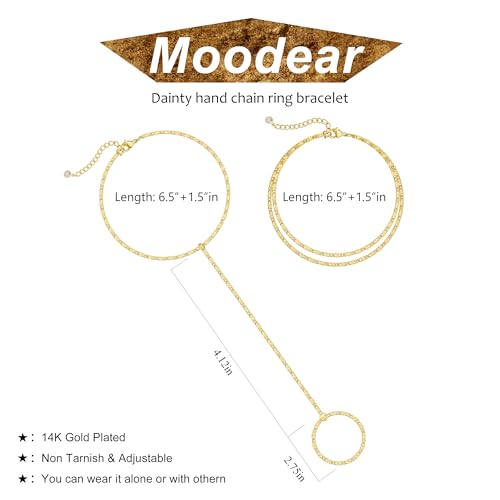 Moodear Gold Plated Bracelets for Women - Dainty 14K Gold Plated Hand Chain Ring Bracelet Cute Adjustable Sparking Link Chain Layered Bracelet Set Non Tarnish Trendy Jewelry Gift - Image 5