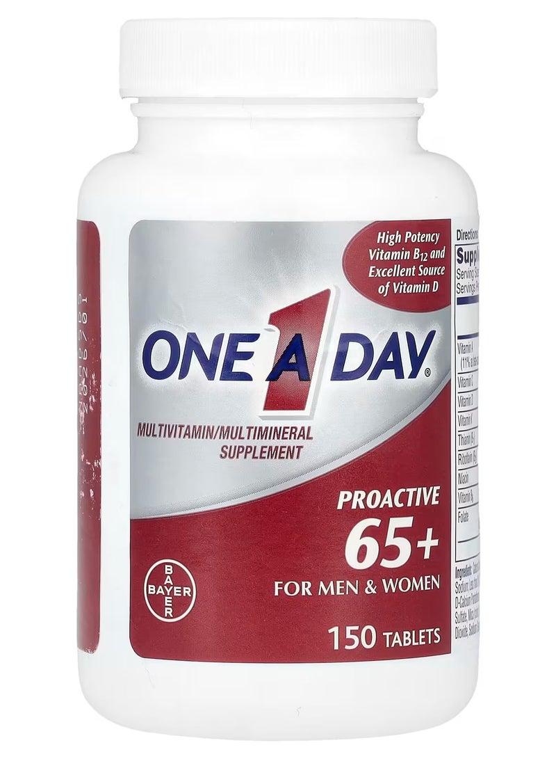 One A Day Proactive 65+، مكمل متعدد الفيتامينات للرجال والنساء، يحتوي على فيتامين أ وفيتامين ج وفيتامين د والزنك لدعم صحة المناعة*، والكالسيوم وحمض الفوليك والمزيد، 150 قرصًا - Image 2