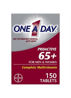 ONE A DAY One A Day Proactive 65+، مكمل متعدد الفيتامينات للرجال والنساء، يحتوي على فيتامين أ وفيتامين ج وفيتامين د والزنك لدعم صحة المناعة*، والكالسيوم وحمض الفوليك والمزيد، 150 قرصًا  - Image 1