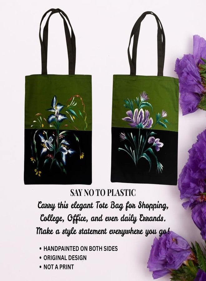 SwapKreations Handpainted Floral Multicolour Tote Bag - 100% Cotton, Eco-Friendly, Reusable Bag for Women & Girls Multicolour 1 - Image 3