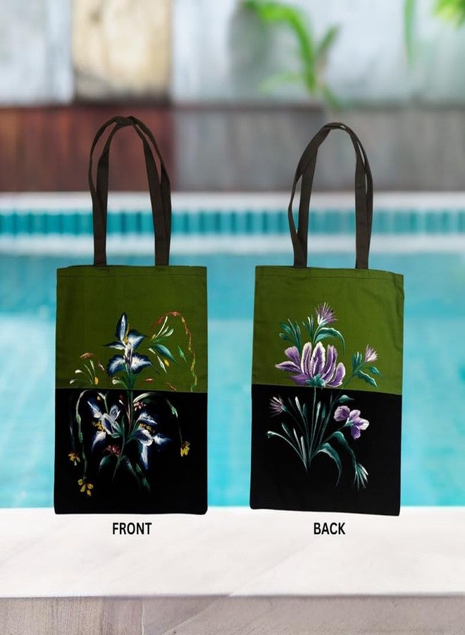 SwapKreations Handpainted Floral Multicolour Tote Bag - 100% Cotton, Eco-Friendly, Reusable Bag for Women & Girls Multicolour 1 - Image 4