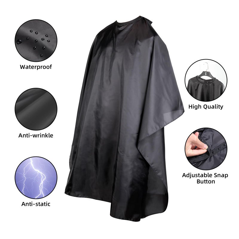 Omvoina Professional Hair Cutting Cape with Adjustable Snap Closure, Salon Barber Cape,Waterproof Hairdressing Salon Cape - 57" x 51"(Black) - Image 3