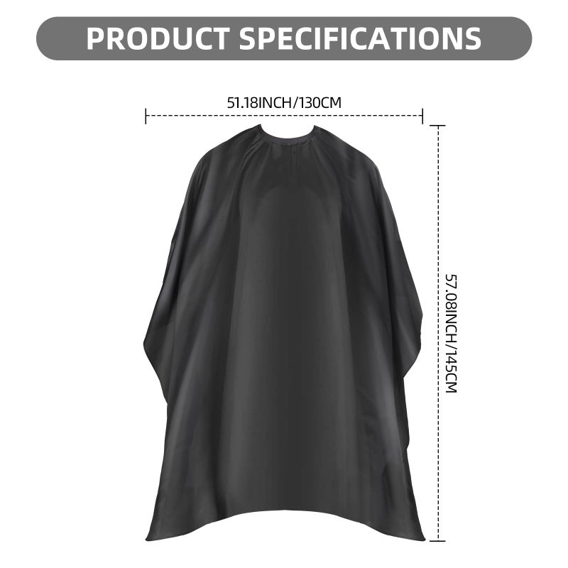 Omvoina Professional Hair Cutting Cape with Adjustable Snap Closure, Salon Barber Cape,Waterproof Hairdressing Salon Cape - 57" x 51"(Black) - Image 2