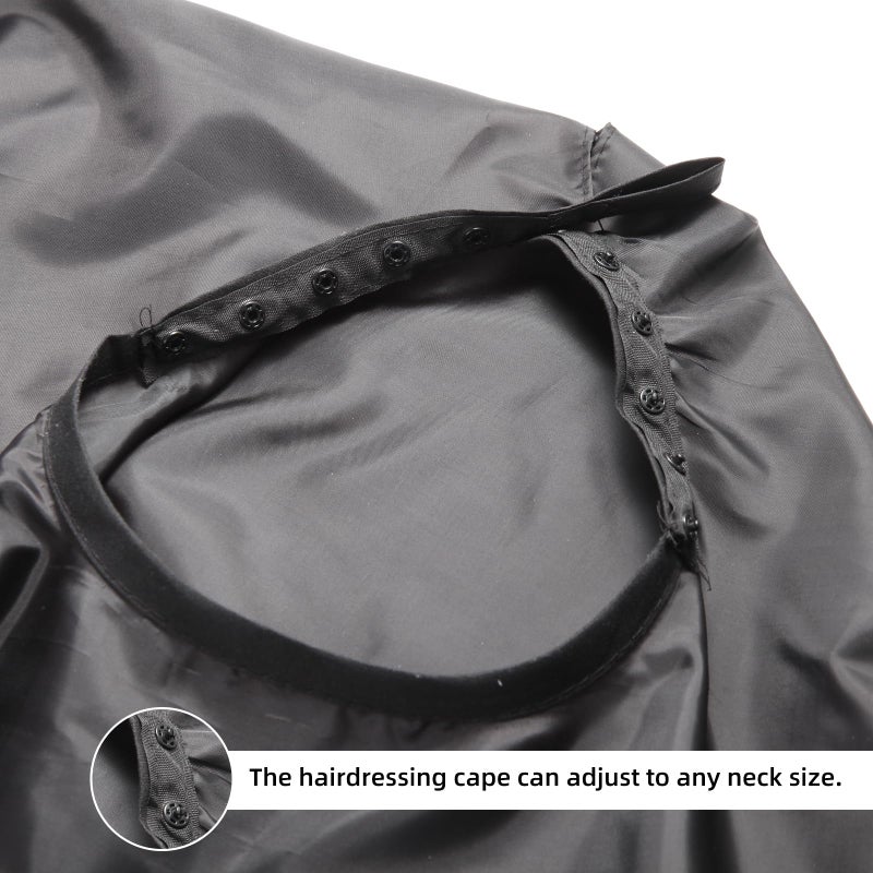 Omvoina Professional Hair Cutting Cape with Adjustable Snap Closure, Salon Barber Cape,Waterproof Hairdressing Salon Cape - 57" x 51"(Black) - Image 4