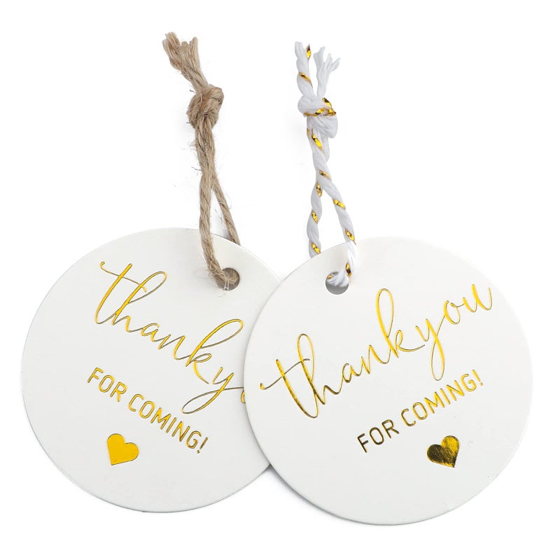 joycraft 100Pcs Thank You for Coming Tags White Highend Kraft Paper Tags with String Round Gold Foil Favors Labels Personalized Gift Tags for Baby Shower Bridal Shower Party Gift Wrapping2 - Image 3