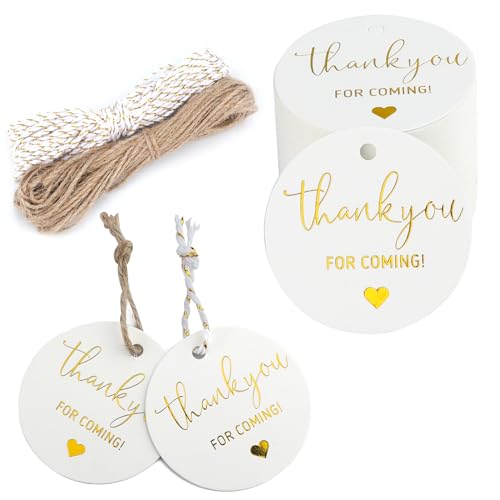 joycraft 100Pcs Thank You for Coming Tags White Highend Kraft Paper Tags with String Round Gold Foil Favors Labels Personalized Gift Tags for Baby Shower Bridal Shower Party Gift Wrapping2 - Image 5
