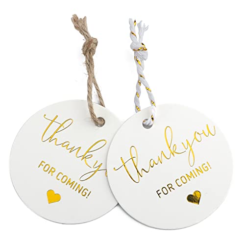 joycraft 100Pcs Thank You for Coming Tags White Highend Kraft Paper Tags with String Round Gold Foil Favors Labels Personalized Gift Tags for Baby Shower Bridal Shower Party Gift Wrapping2 - Image 2
