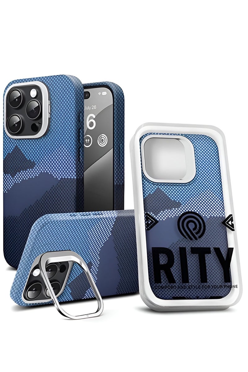 ريتي غطاء هاتف لايفون 15 برو ماكس, فاخر بنقشة كيفلار وحامل مدمج خلف الكاميرا ودعم الشحن اللاسلكي MagSafe – تصميم متين وحماية متكاملة - Image 1