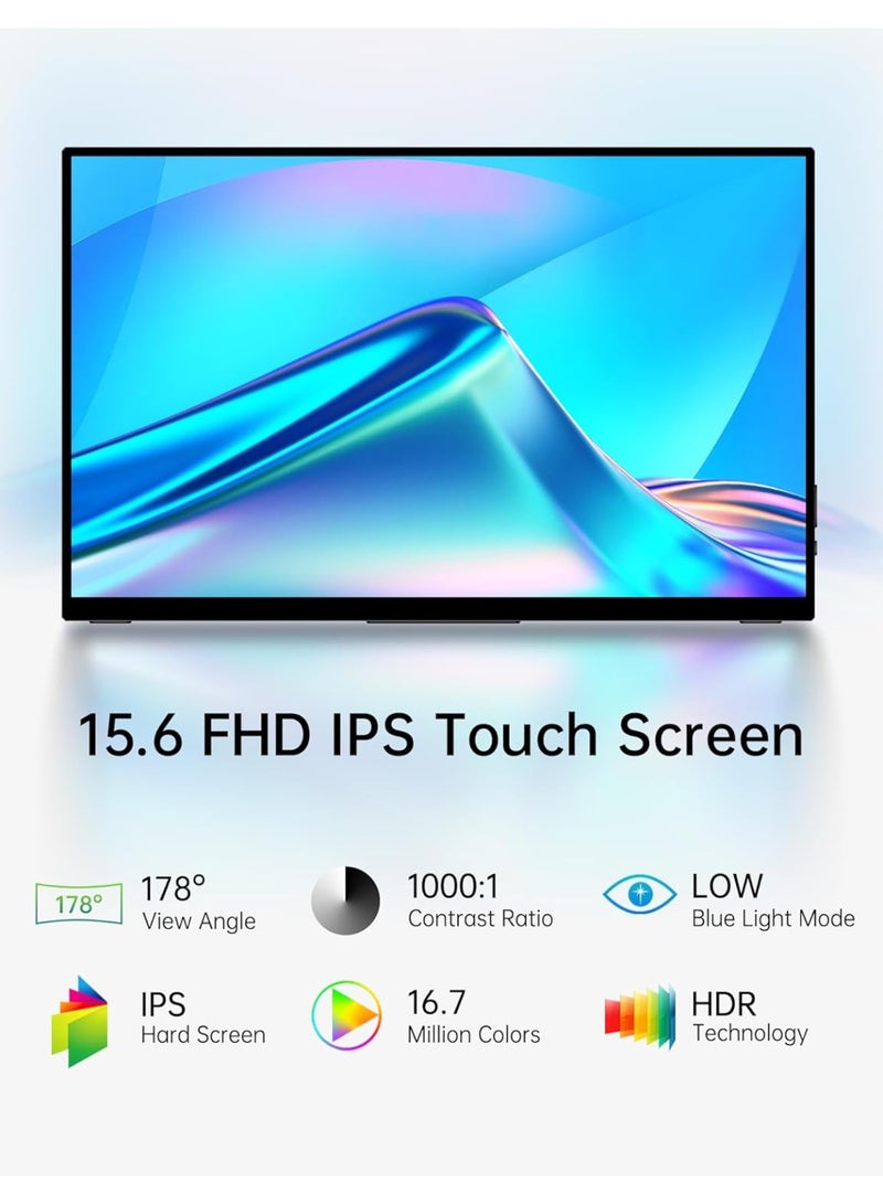 V2COM 15.6" Portable Touchscreen Monitor, FHD 1080P IPS Display with Tempered Glass, Ultra-Slim Travel Monitor with Kickstand & Speakers, HDMI and USB-C External Screen for Laptop, Phone, PC, Xbox, Switch - Image 2