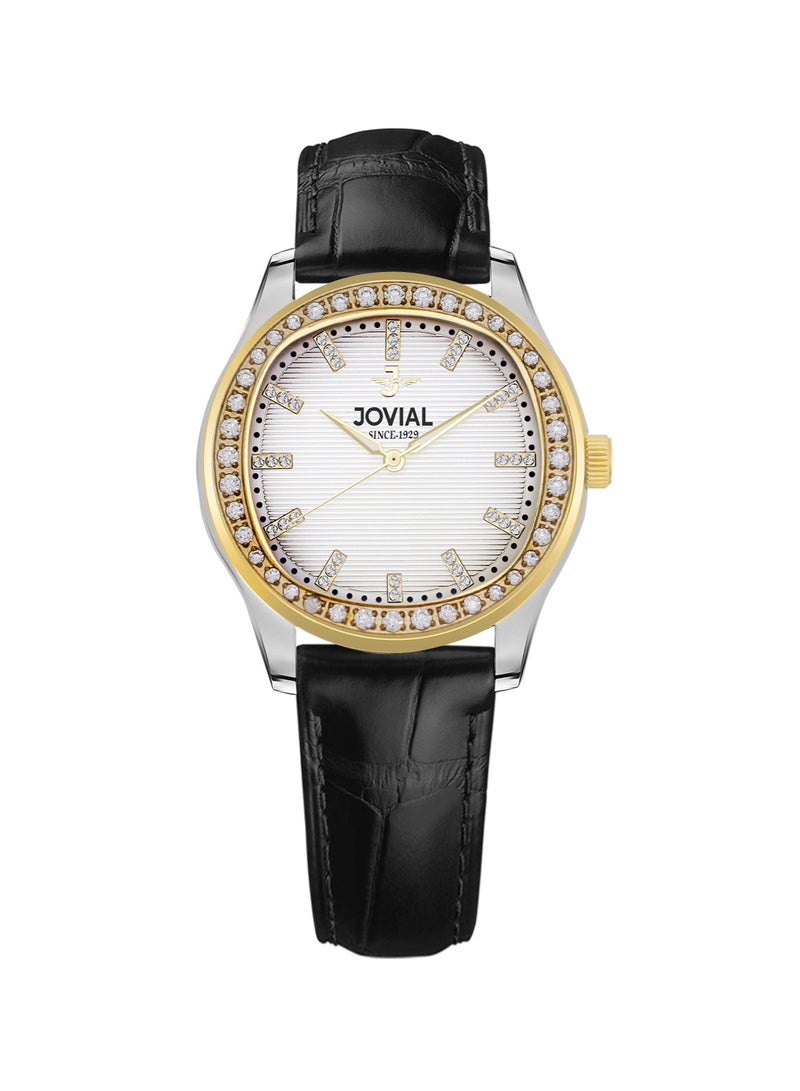 جوفيال ساعة جوفيال 5066LTLQ11 ZE النسائية الأنيقة بسوار جلدي، مينا بيضاء، كوارتز، 26 مم - Image 1