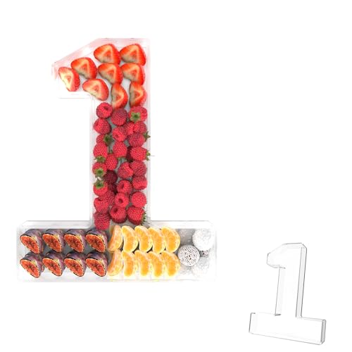 Tdsuco 11" Acrylic Number Charcuterie Tray, Fillable Number Charcuterie Box for food, Reusable Serving Cake Candy Dish Display Tray for Birthday Anniversary Party Decoration (Square Number 1) - Image 1