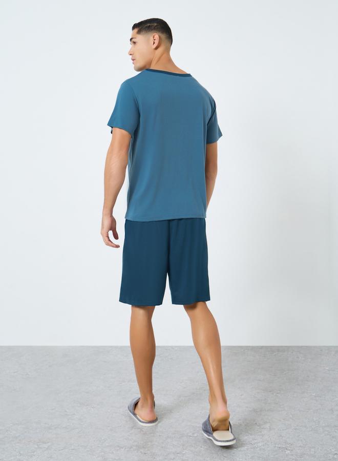 Styli Navy Blue Solid T-Shirt and Shorts Pyjama Set - Image 5