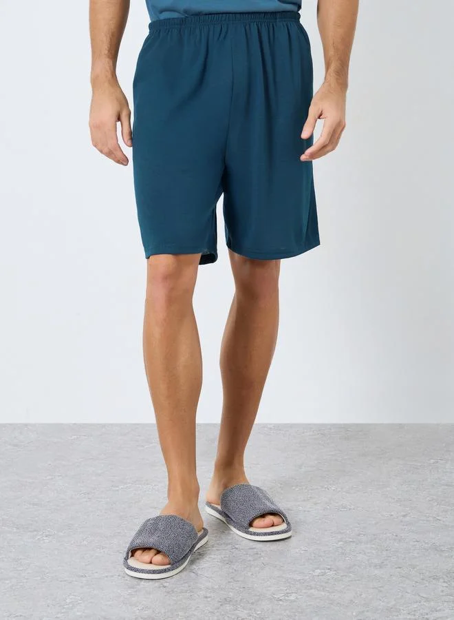 Styli Navy Blue Navy Blue Solid T-Shirt and Shorts Pyjama Set for Men | Best Price UAE