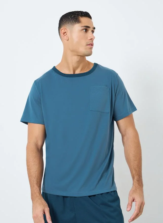 Styli Navy Blue Solid T-Shirt and Shorts Pyjama Set