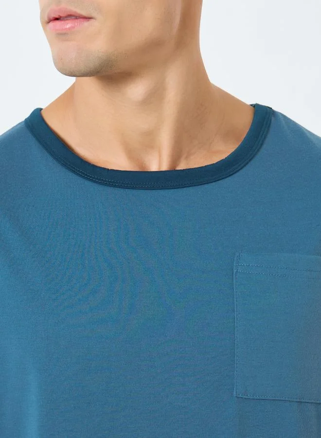 Styli Navy Blue Navy Blue Solid T-Shirt and Shorts Pyjama Set for Men | Best Price UAE
