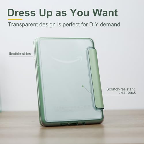 HOICHOE Case for 6" Kindle Paperwhite (10th Generation-2018 Release,Model No.PQ94WIF),Lihght PU Leather Cover and Transparent Hard Back,with Auto Sleep/Wake,Matcha Green - Image 5