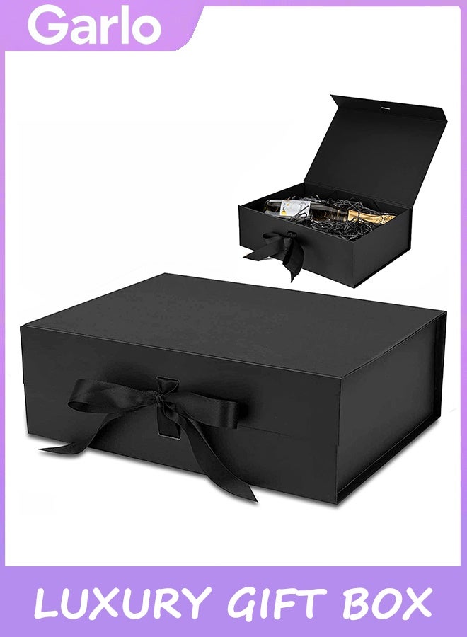 Garlo Luxury Magnetic Gift Box, Black Large Gift Box with Ribbon,Folding Gift Boxes for Presents With Lid,Very Suitable for Festival, Birthday, Anniversary, etc - Image 1