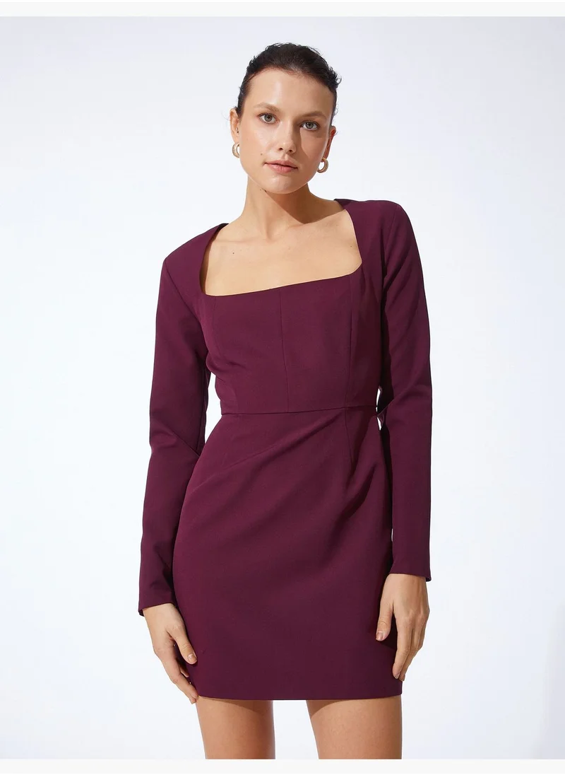 KOTON Long Sleeve Square Neck Mini Dress