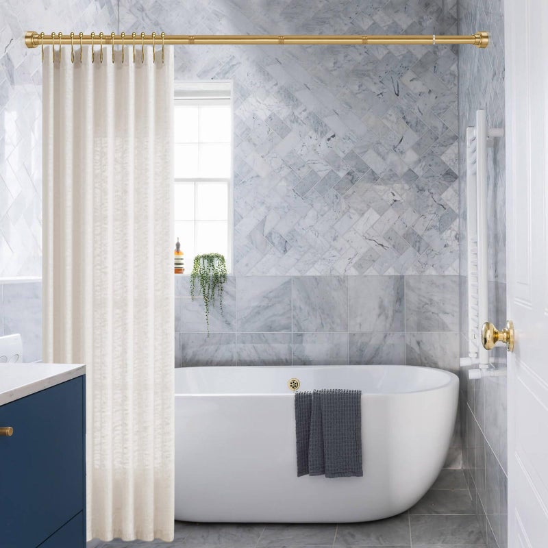 YNL Shower Curtain Rod 34-82 Inches (2.8-6.8ft) Adjustable Spring Shower Rod No Drilling, Non-Slip, Never Rust, Stainless Steel, Suitable for Bathroom Window Living room, Gold - Image 4